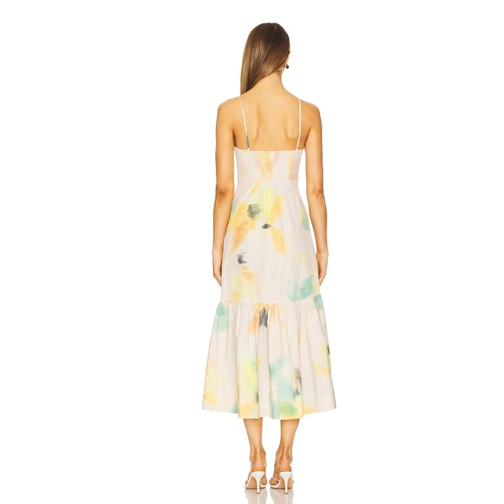 A.L.C. Lindsey Midi Dress Cream Watercolor Tie Dye Sleeveless Pockets Sz 0 - Picture 5 of 14